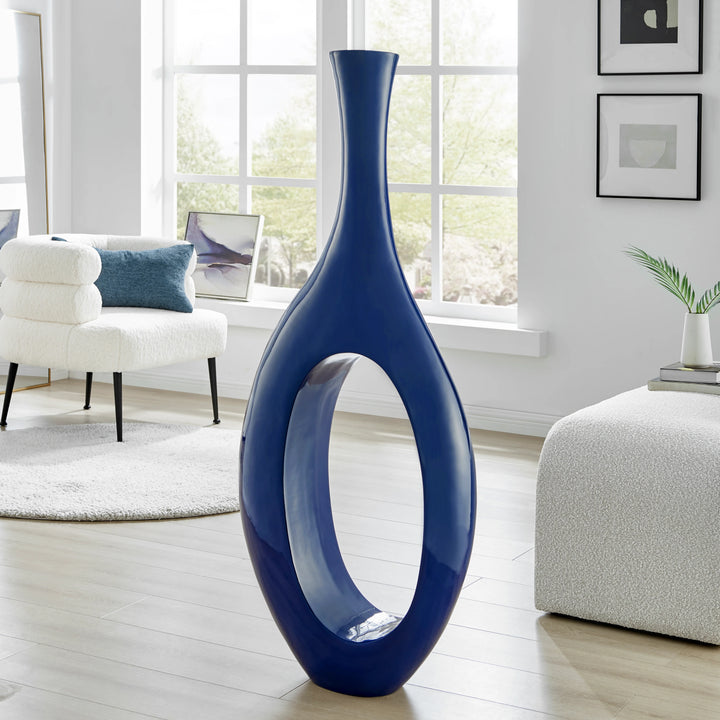 Premium Trombone Vase Small in blue - Contemporary Resin Floor Sculpture with Glossy Finish
