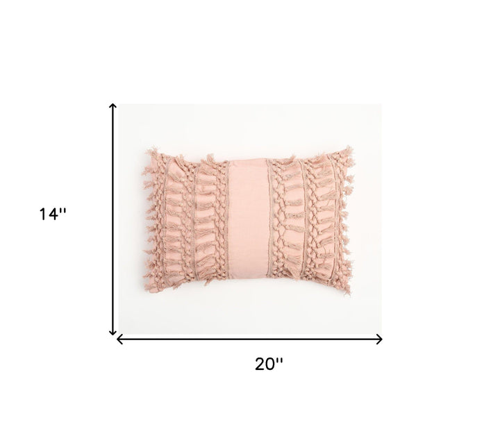 Pastel Pink Handmade Boho Lumbar Pillow Cover with Tassels