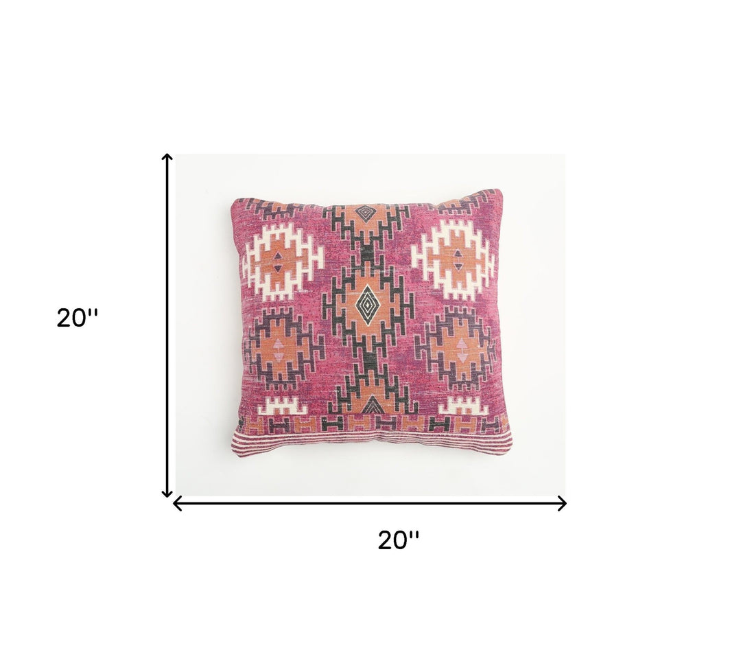 Premium  20" Magenta Beige and Rust Handmade Southwestern Indoor Outdoor Throw Pillow Cover