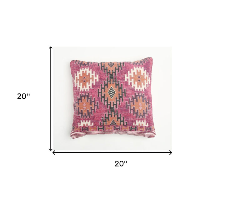Premium  20" Magenta Beige and Rust Handmade Southwestern Indoor Outdoor Throw Pillow Cover