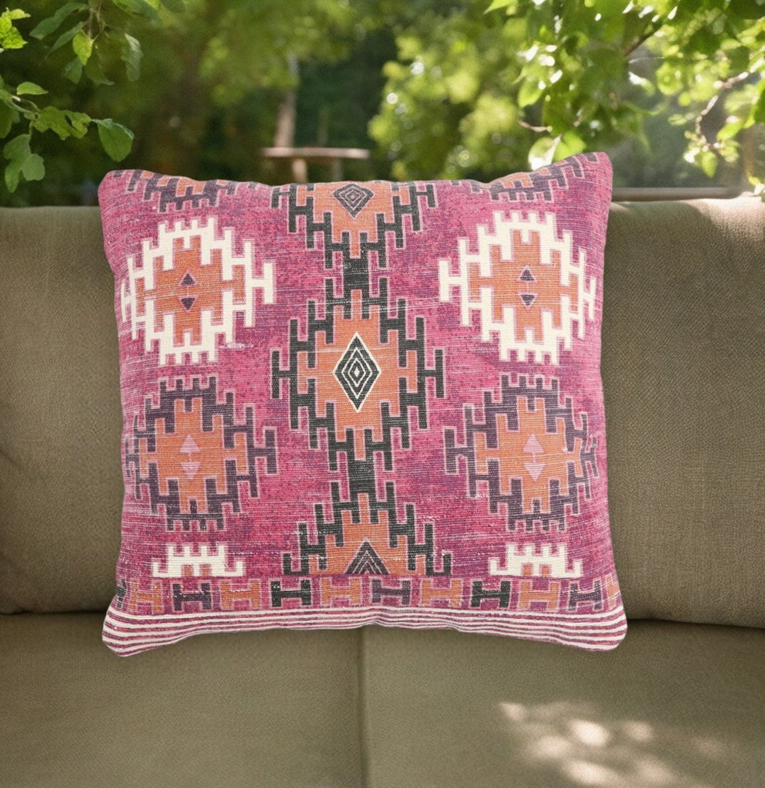 Premium  20" Magenta Beige and Rust Handmade Southwestern Indoor Outdoor Throw Pillow Cover