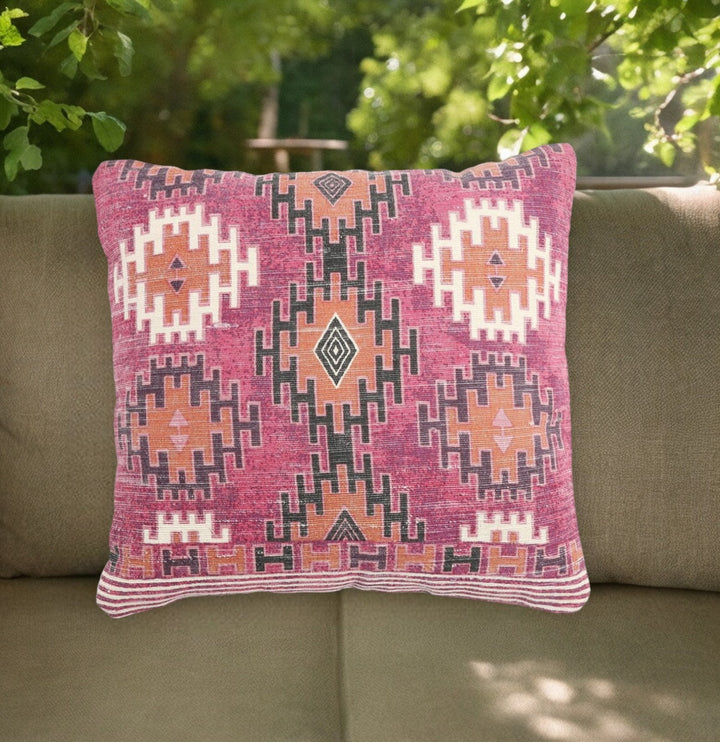 Premium  20" Magenta Beige and Rust Handmade Southwestern Indoor Outdoor Throw Pillow Cover