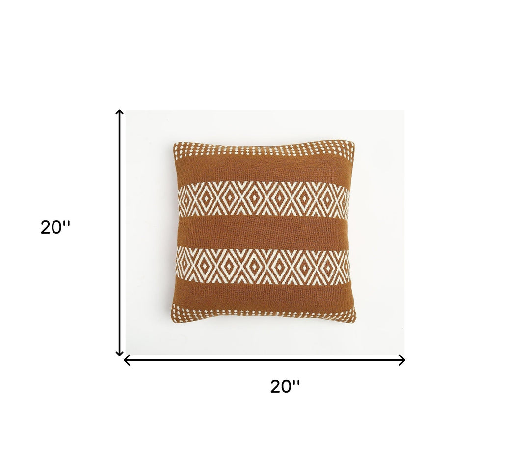Modern 20" Rust and Ivory Handmade Striped Indoor Outdoor Throw Pillow Cover