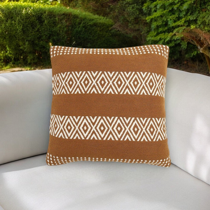 Modern 20" Rust and Ivory Handmade Striped Indoor Outdoor Throw Pillow Cover