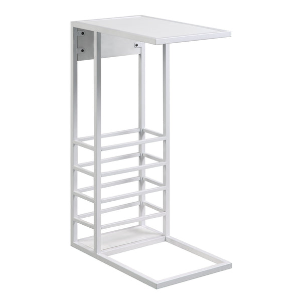 26" White Metal C Table End Table With Magazine Holder And USB Port