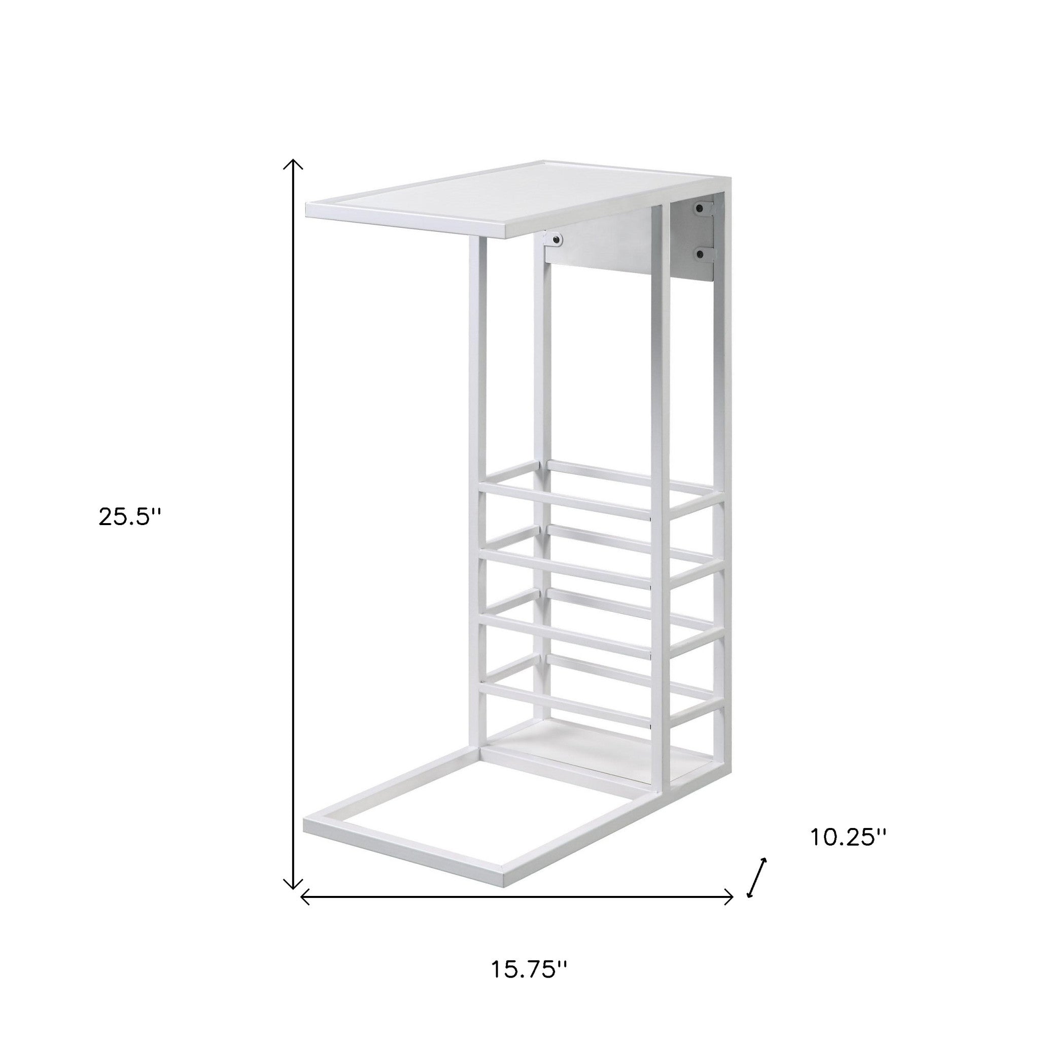 26" White Metal C Table End Table With Magazine Holder And USB Port