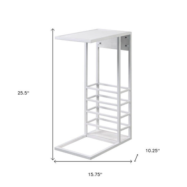 26" White Metal C Table End Table With Magazine Holder And USB Port