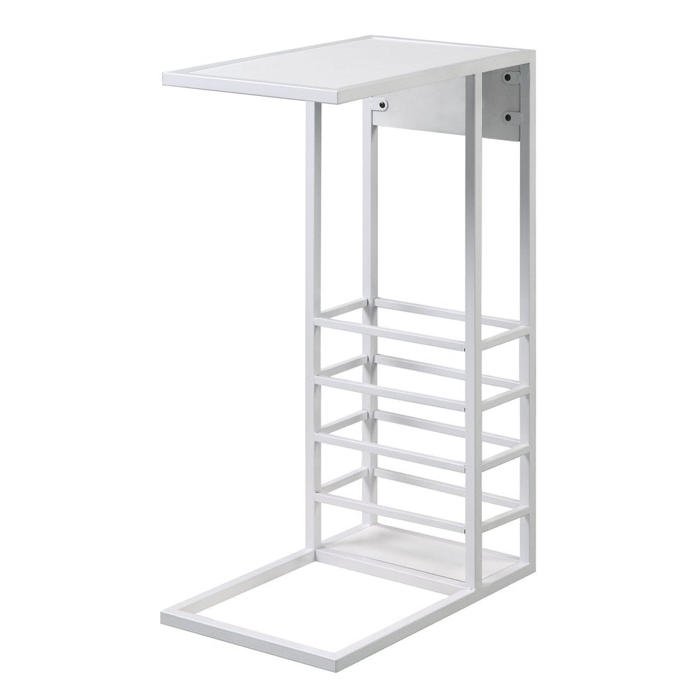 26" White Metal C Table End Table With Magazine Holder And USB Port