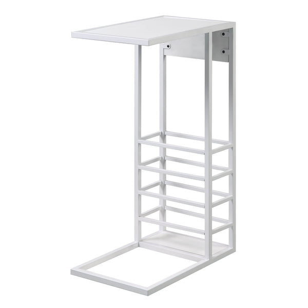 26" White Metal C Table End Table With Magazine Holder And USB Port