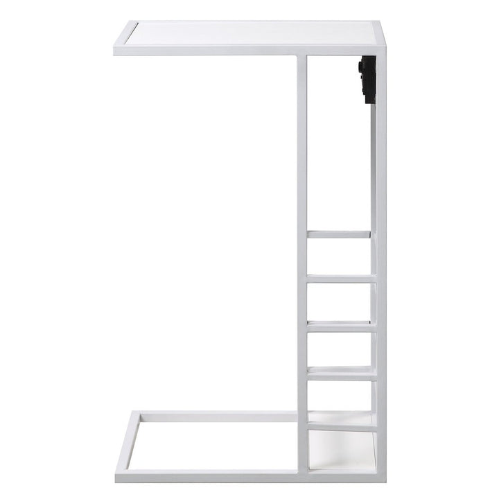 26" White Metal C Table End Table With Magazine Holder And USB Port