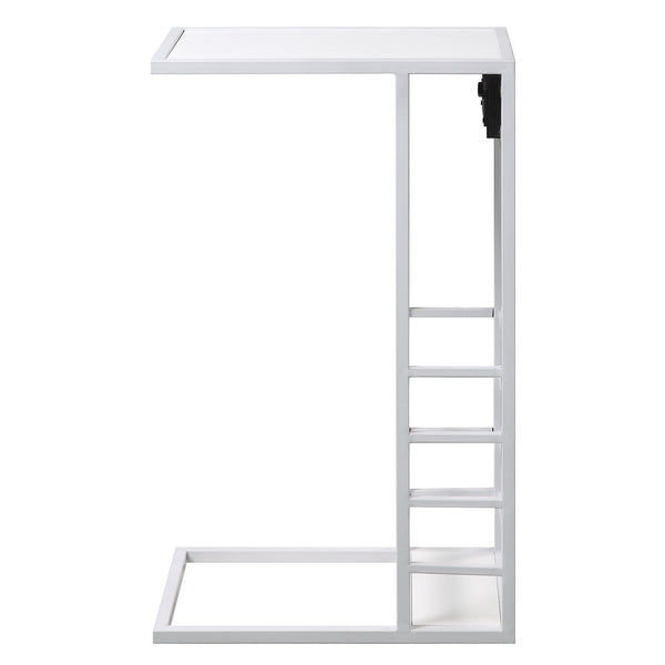 26" White Metal C Table End Table With Magazine Holder And USB Port