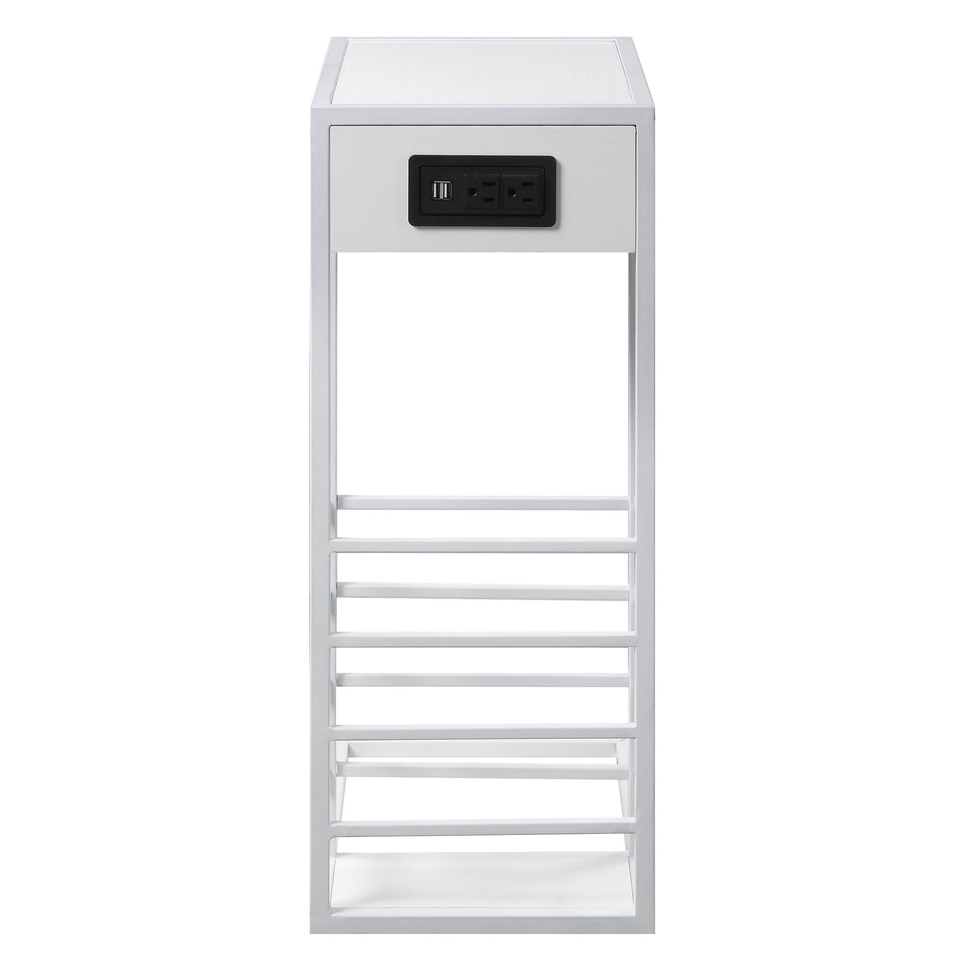 26" White Metal C Table End Table With Magazine Holder And USB Port
