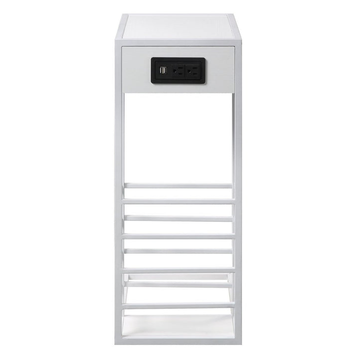 26" White Metal C Table End Table With Magazine Holder And USB Port