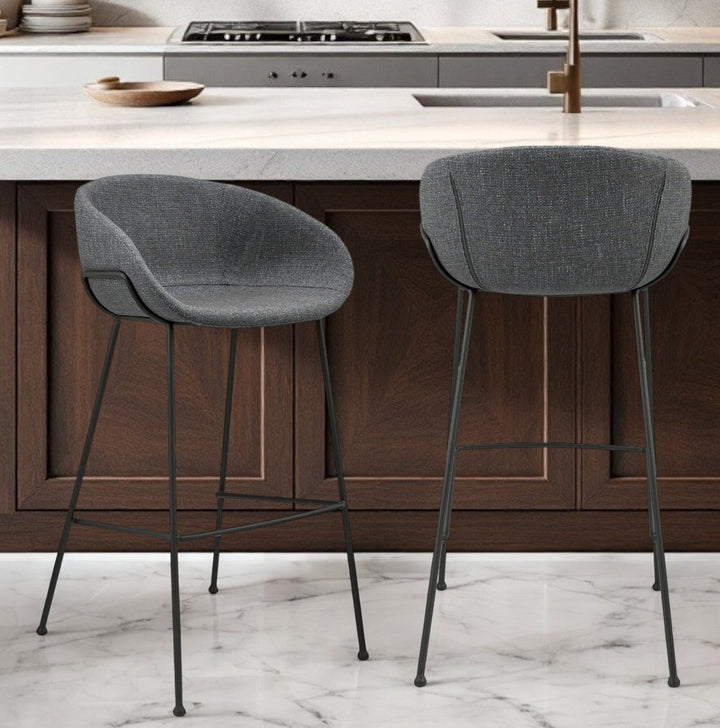 Metro Contemporary Bar Chair Set - Gray Fabric & Black Steel Frame (Set of 2