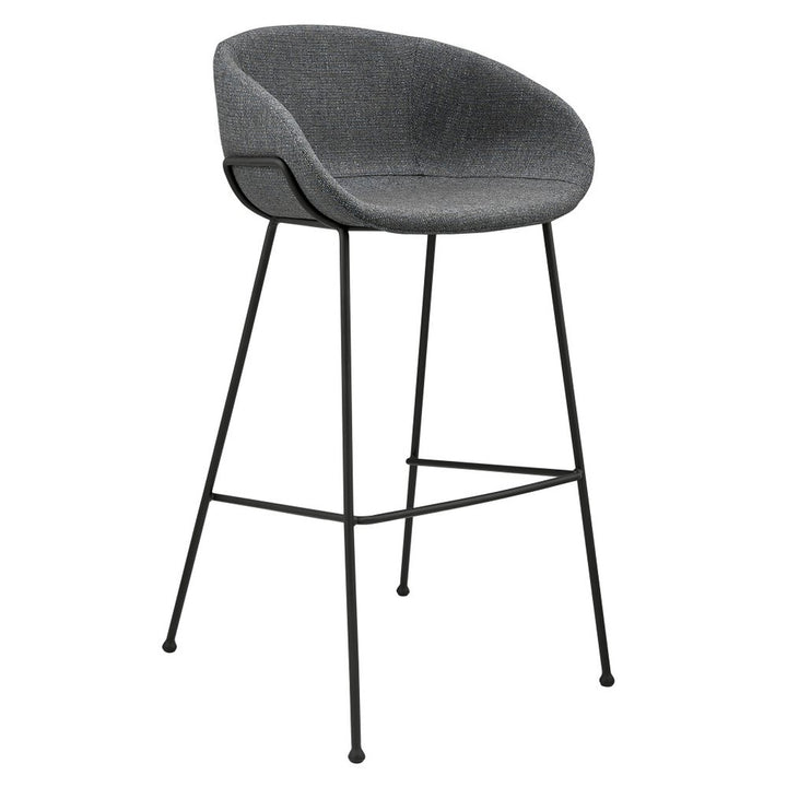 Metro Contemporary Bar Chair Set - Gray Fabric & Black Steel Frame (Set of 2