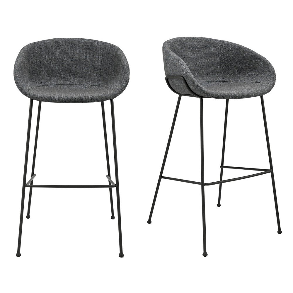 Metro Contemporary Bar Chair Set - Gray Fabric & Black Steel Frame (Set of 2