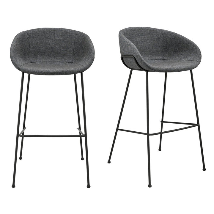Metro Contemporary Bar Chair Set - Gray Fabric & Black Steel Frame (Set of 2