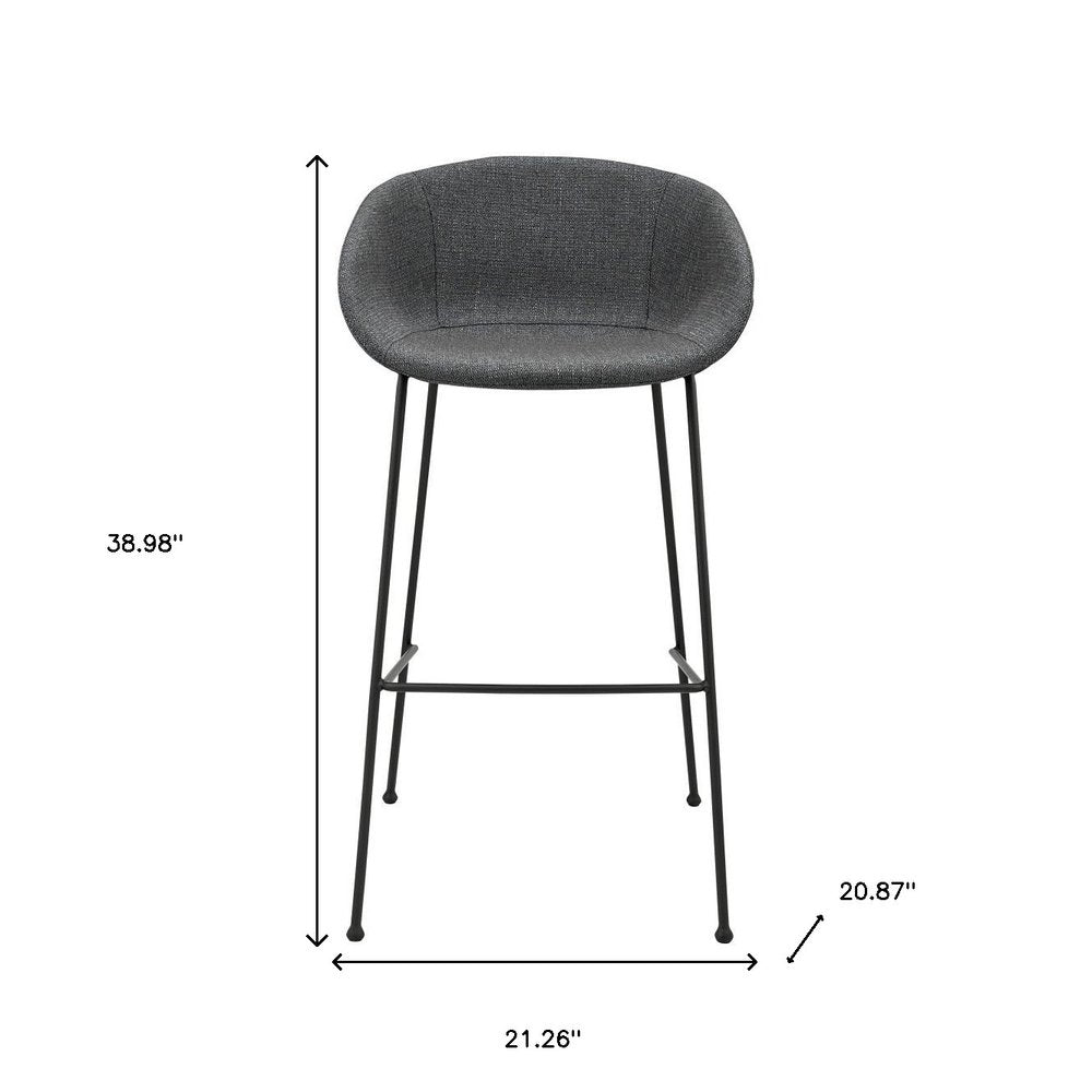 Metro Contemporary Bar Chair Set - Gray Fabric & Black Steel Frame (Set of 2