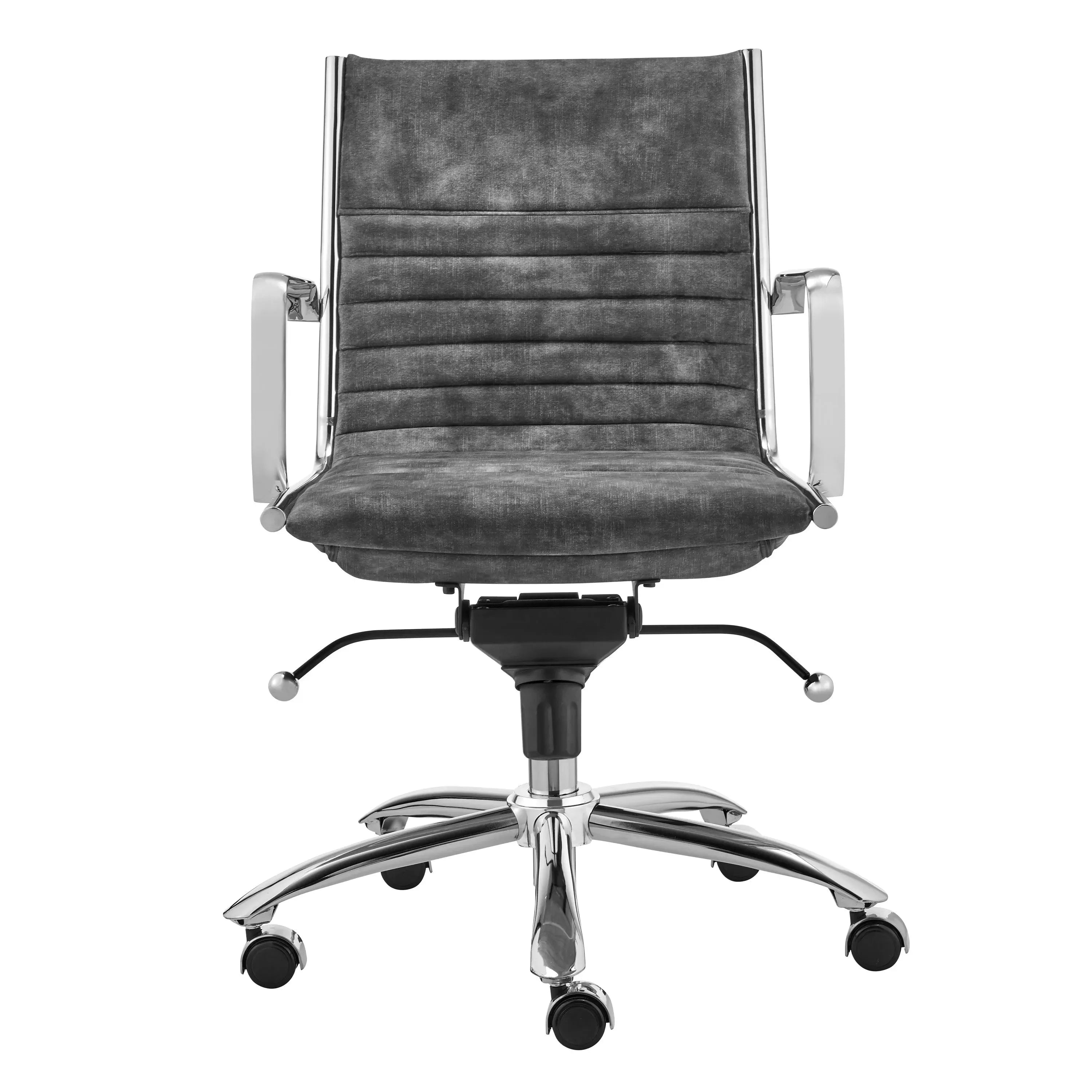 Dirk Low Back Office Chair in Gray Velvet with Chromed Steel Base