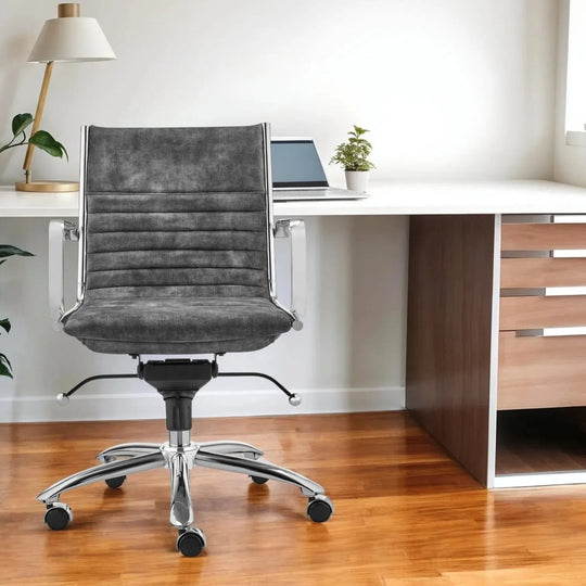 Dirk Low Back Office Chair in Gray Velvet with Chromed Steel Base