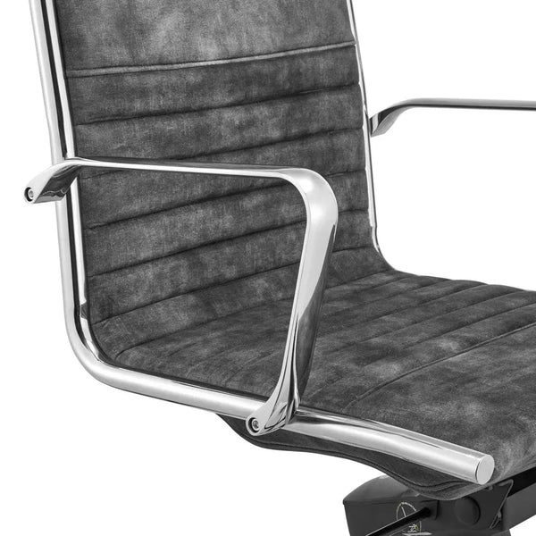 Dirk Low Back Office Chair in Gray Velvet with Chromed Steel Base
