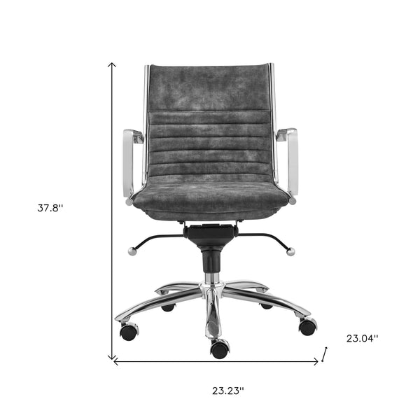 Dirk Low Back Office Chair in Gray Velvet with Chromed Steel Base