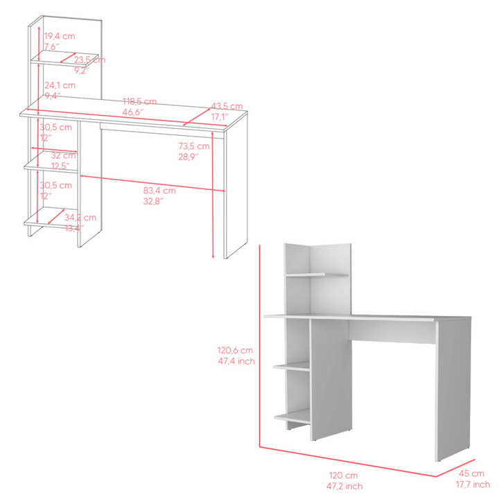 47" White Wood Computer Desk