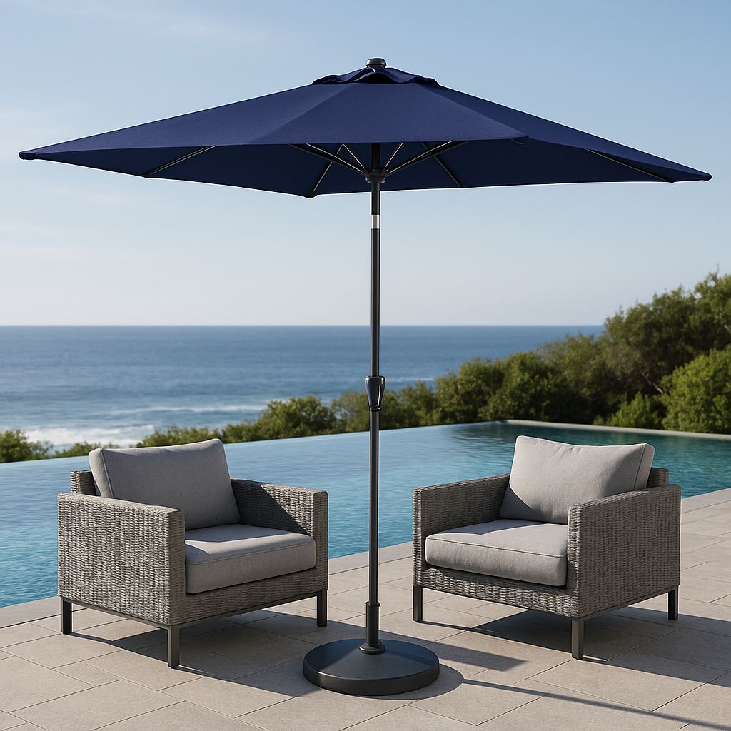 Navy Shade Pro - 9x5ft Rectangular Tilt Market Umbrella with Crank System