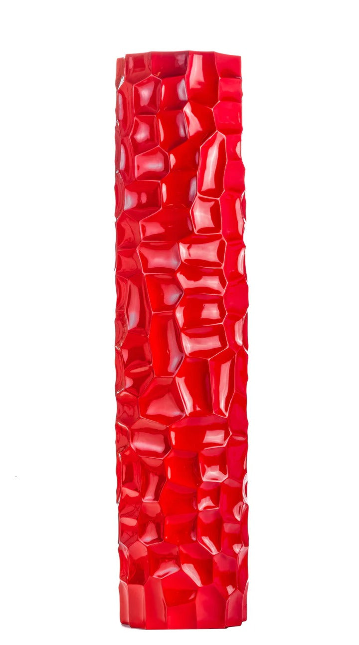 Premium 52" Textured Honeycomb Vase in Red - Contemporary Resin Floor Sculpture with Glossy Finish
