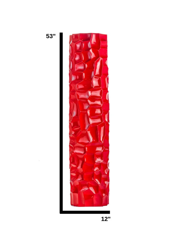 Premium 52" Textured Honeycomb Vase in Red - Contemporary Resin Floor Sculpture with Glossy Finish