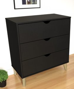 NEW 30" Black And Natural Wood Three Drawer Dresser