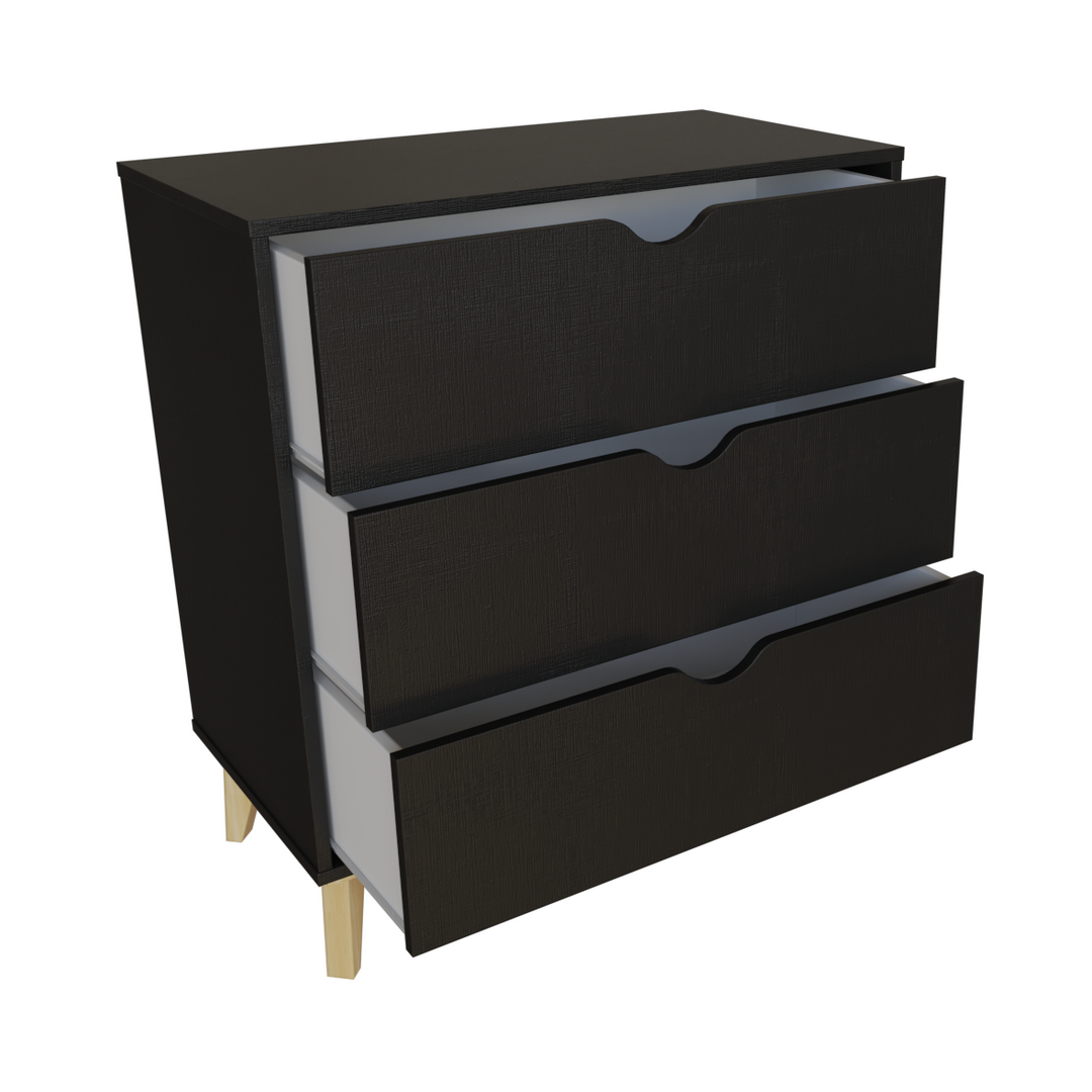NEW 30" Black And Natural Wood Three Drawer Dresser