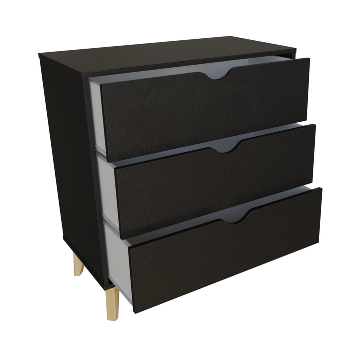 NEW 30" Black And Natural Wood Three Drawer Dresser
