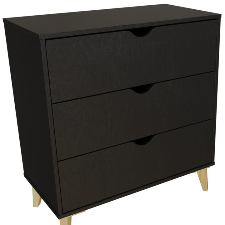 NEW 30" Black And Natural Wood Three Drawer Dresser