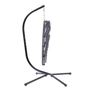 Folding Hanging Egg Chair Gray - Outdoor Wicker Swing with Steel Stand, Comfort Cushion & Space-Saving Design