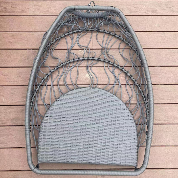 Outdoor Patio Wicker Folding Swing Hammock Egg Chair With Cushion And Pillow, Beige - 330lb Capacity Single Hanging Chair with Steel Stand for Indoor/Outdoor Relaxation