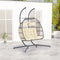Outdoor Hanging Egg Chair Beige - 2 Person Wicker Patio Swing with Stand, Comfort Cushions & All-Weather Durability