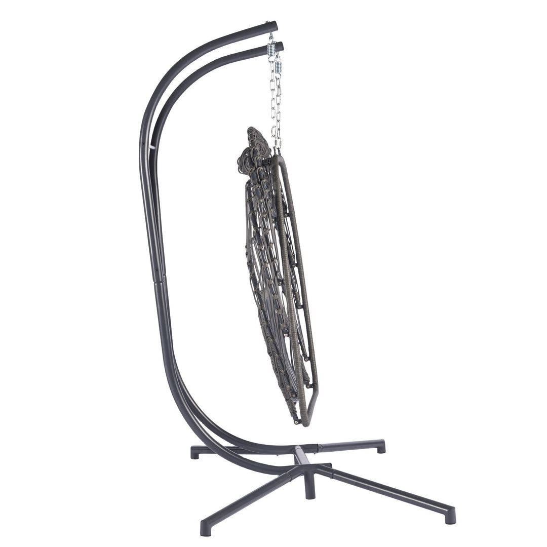 Outdoor Hanging Egg Chair Beige - 2 Person Wicker Patio Swing with Stand, Comfort Cushions & All-Weather Durability