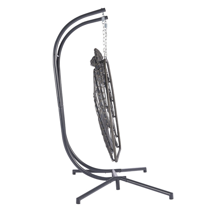 Outdoor Hanging Egg Chair Beige - 2 Person Wicker Patio Swing with Stand, Comfort Cushions & All-Weather Durability
