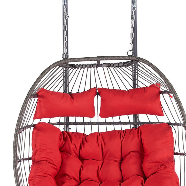 Outdoor Hanging Egg Chair Red - 2 Person Wicker Patio Swing with Stand, Comfort Cushions & All-Weather Durability