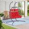 Outdoor Hanging Egg Chair Red - 2 Person Wicker Patio Swing with Stand, Comfort Cushions & All-Weather Durability