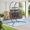 Premium Dark Gray Wicker Egg Chair - Double Hanging Patio Swing with Iron Frame, Cushion Set & Commercial Grade Weather Protection