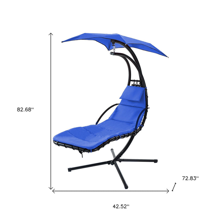 Navy Blue Outdoor Swing Chair - Hanging Chaise Lounger with Removable Shade Canopy & Comfort Pillow for Patio