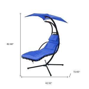 Navy Blue Outdoor Swing Chair - Hanging Chaise Lounger with Removable Shade Canopy & Comfort Pillow for Patio