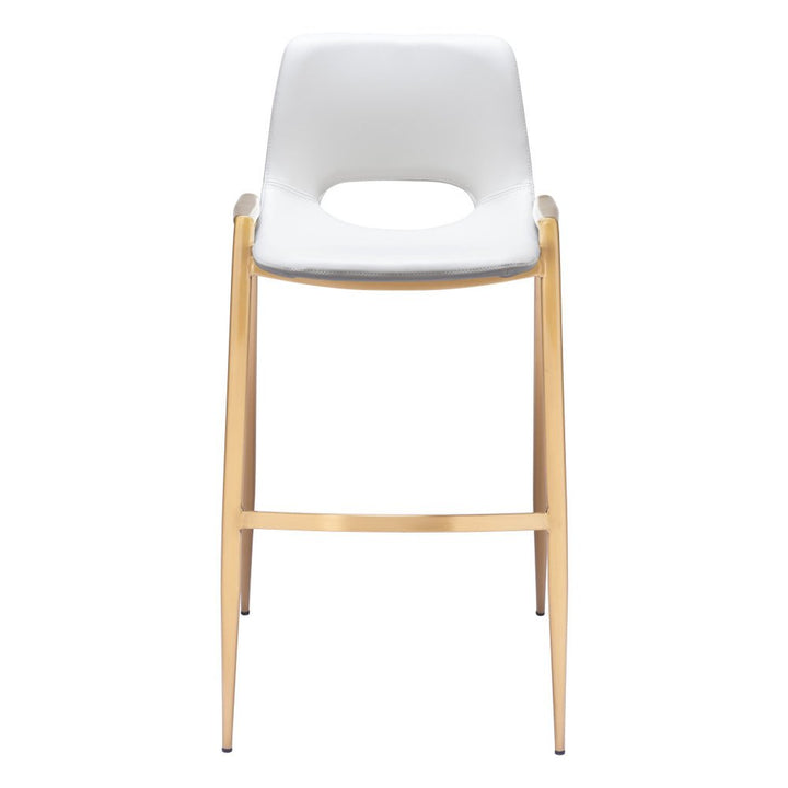 Set of Two 30" White And Gold Faux Leather And Steel Low Back Bar Height Bar Chairs