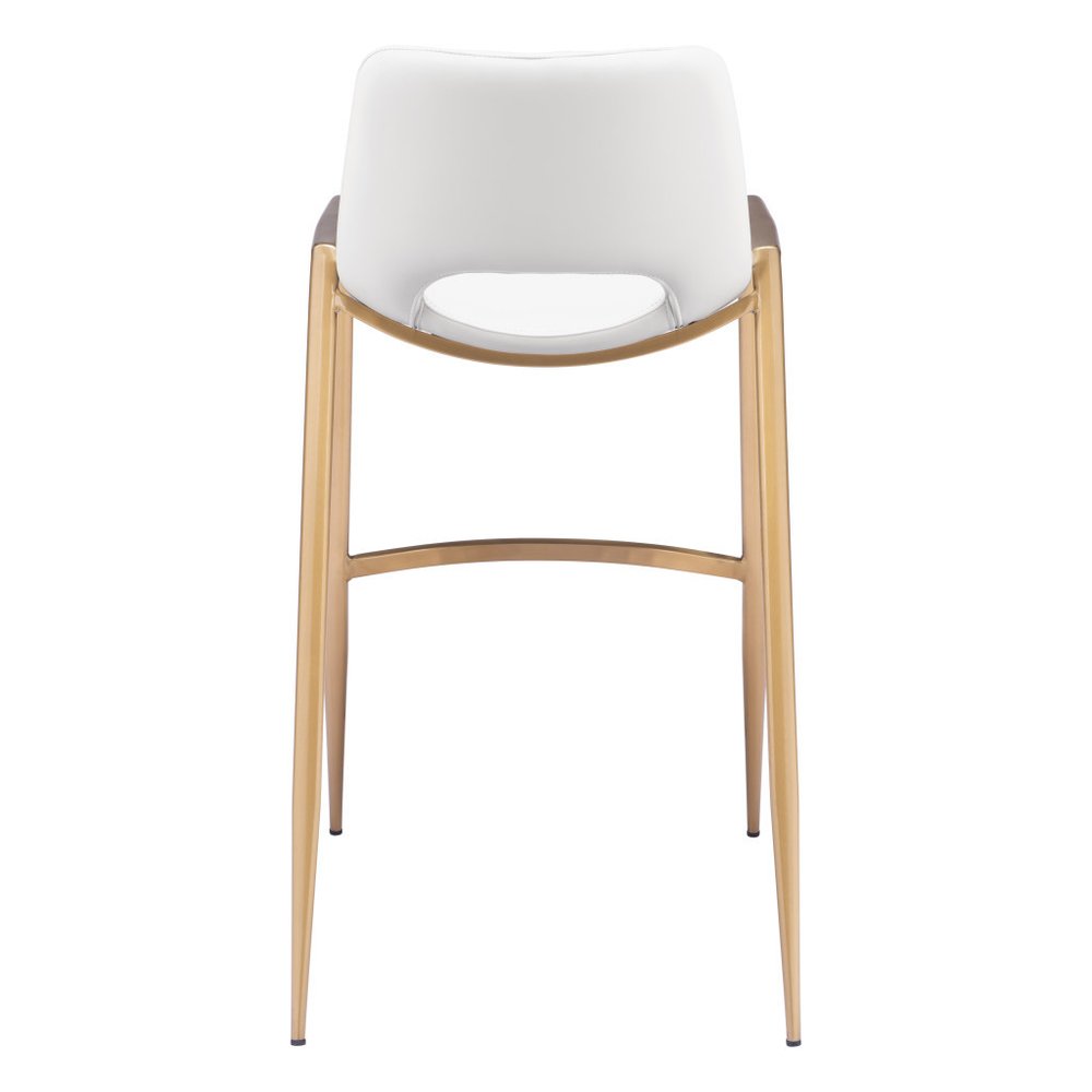 Set of Two 30" White And Gold Faux Leather And Steel Low Back Bar Height Bar Chairs