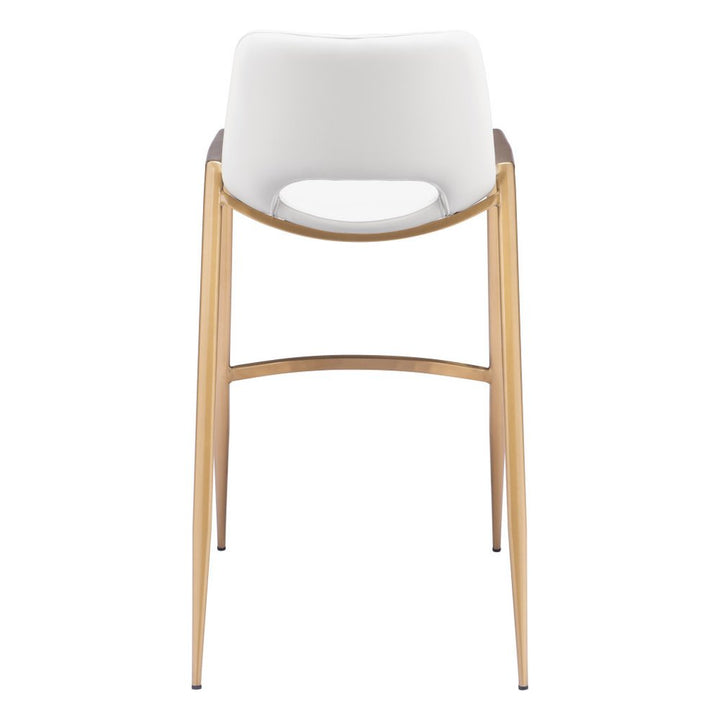Set of Two 30" White And Gold Faux Leather And Steel Low Back Bar Height Bar Chairs