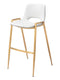 Set of Two 30" White And Gold Faux Leather And Steel Low Back Bar Height Bar Chairs
