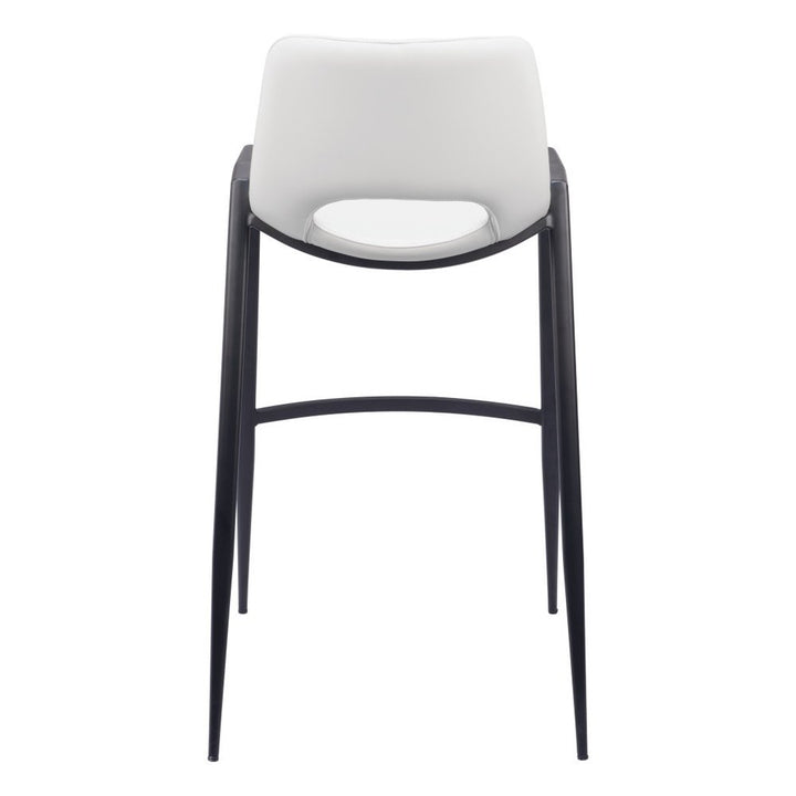 Set of Two 30" White and Black Faux Leather and Steel Low Back Bar Height Bar Chairs