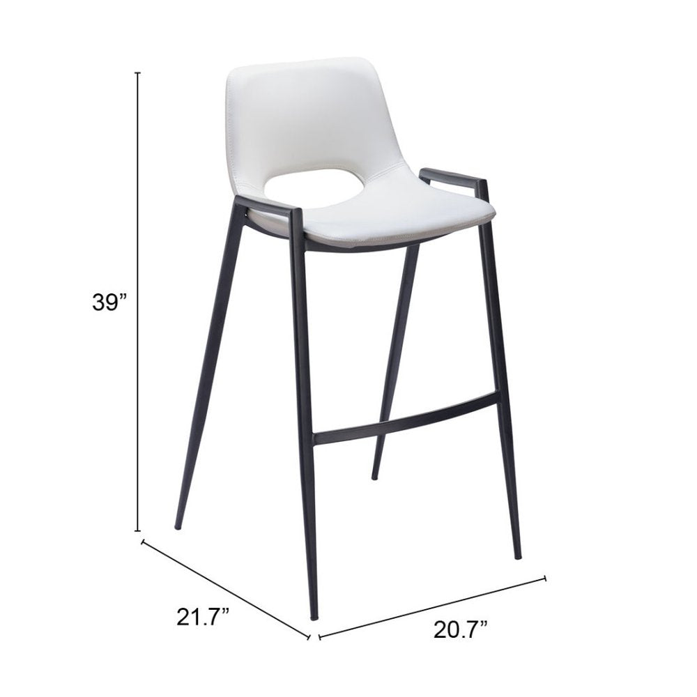 Set of Two 30" White and Black Faux Leather and Steel Low Back Bar Height Bar Chairs